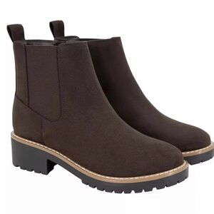 Kensie Dark Brown Suede Chelsea Lug Ankle Boots